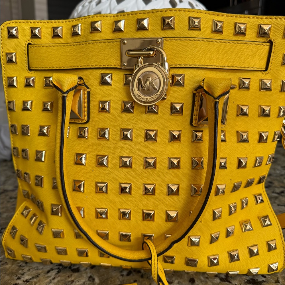 Michael Kors hamilton yellow Studded Tote Bag